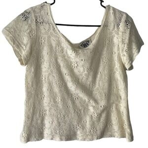 BIA Born In America Women's Size‎ Large Vintage 90s Crochet Floral White Top
